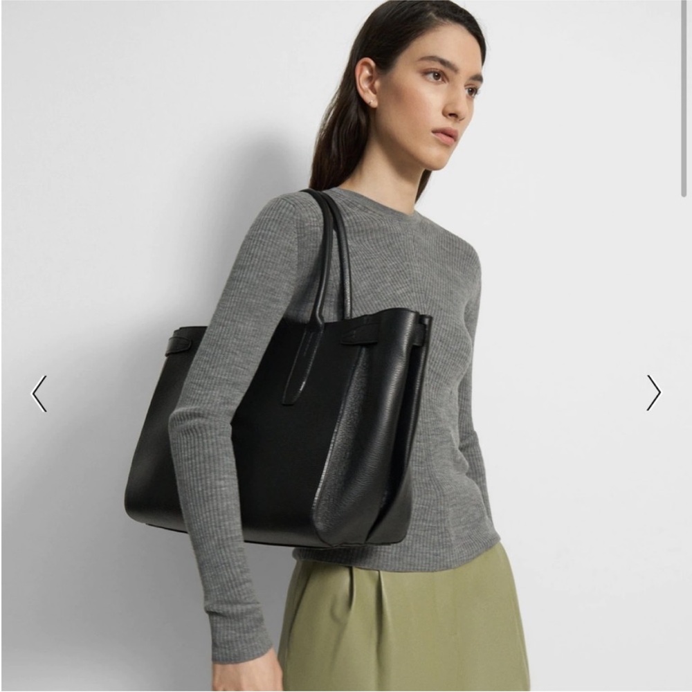 Theory Black Pebbled Leather Tote - Picture 6 of 9
